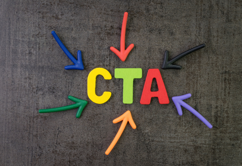 Colorful arrows pointing to the acronym CTA for Call to Action. 