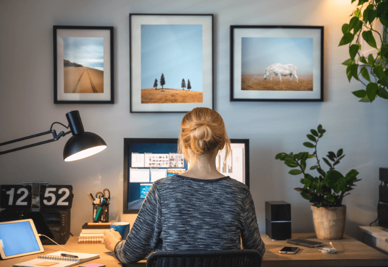 Mompreneur working at her dedicated workspace with no distractions.