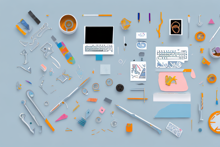 A creative workspace with a variety of tools and objects to represent an effective content repurposing workflow