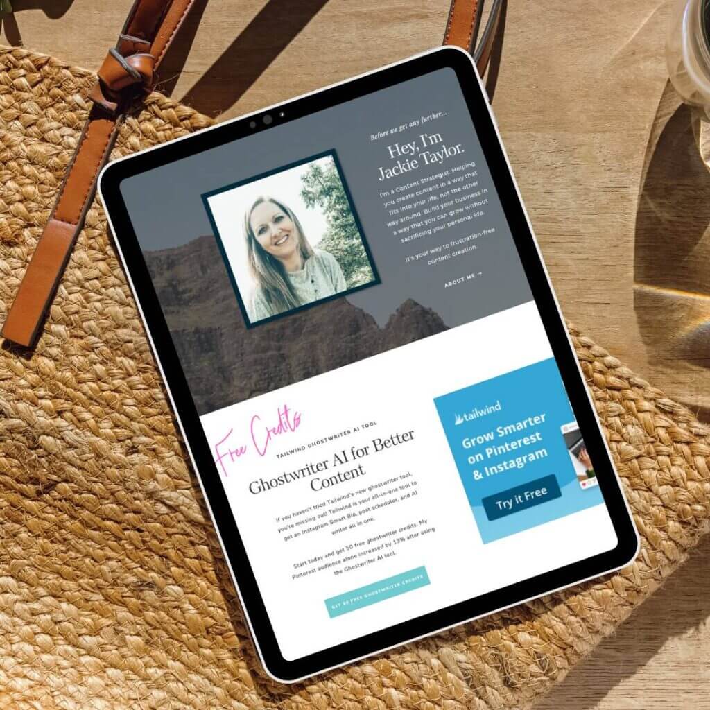 Jackie Taylor Online Marketing's bio link using Tonic Site Shop's Insta Links Template.