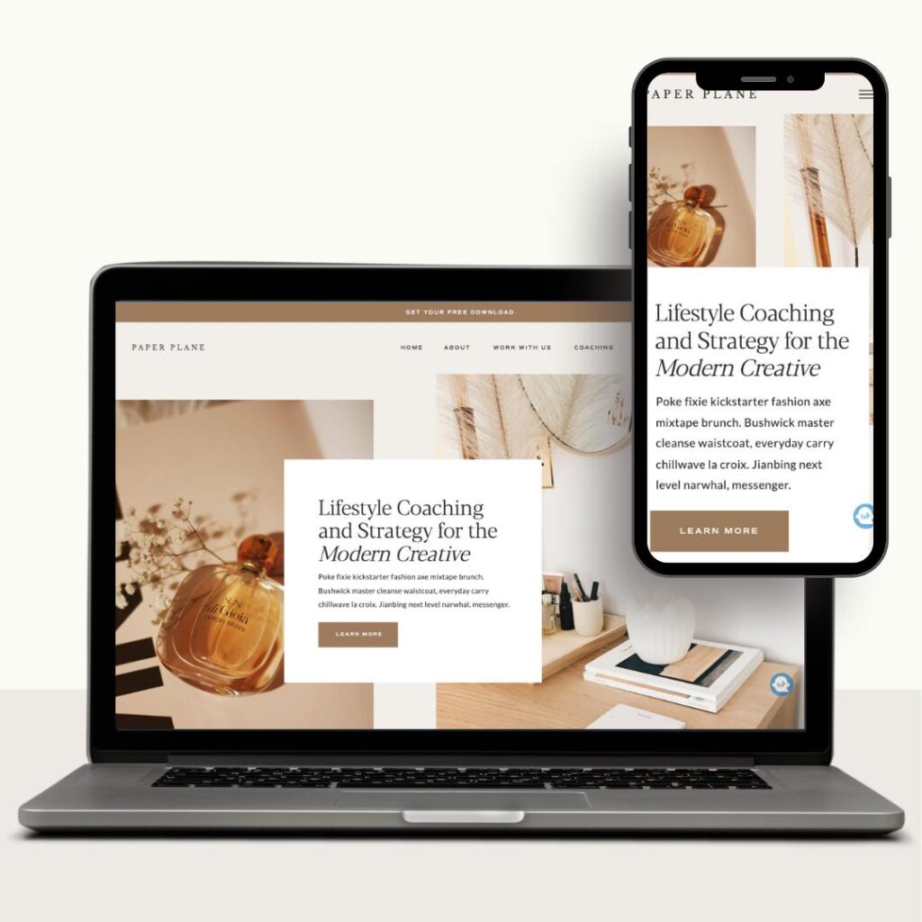 Showit Template: Paper Plane by Tonic. Beautiful full website with blog, podcast, and coaching page. 