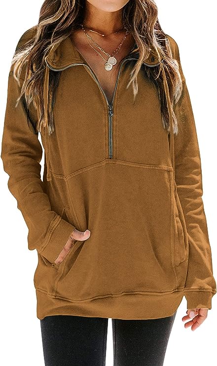 Caramel Quarter Zip Sweatshirt - perfect caramel color for fall. Light weight sweatershirt for changing temperatures, very casual and comfortable. 