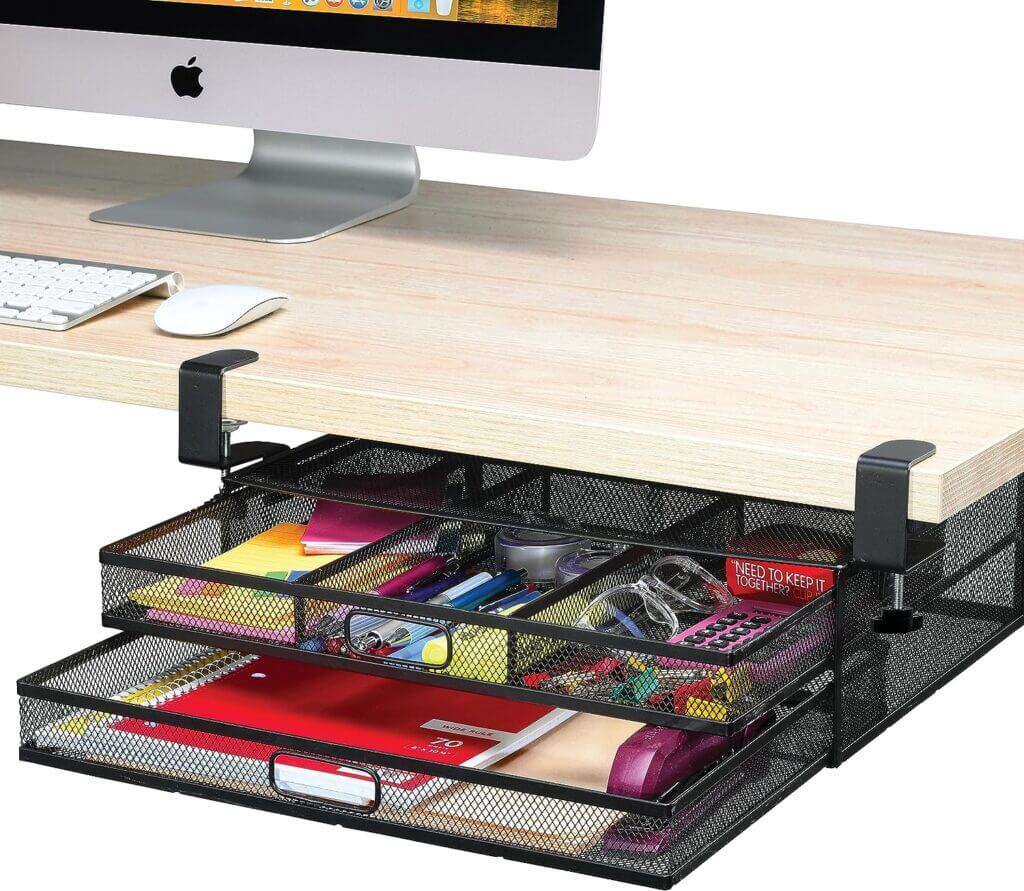 Under desk drawer organizers for small home offices.