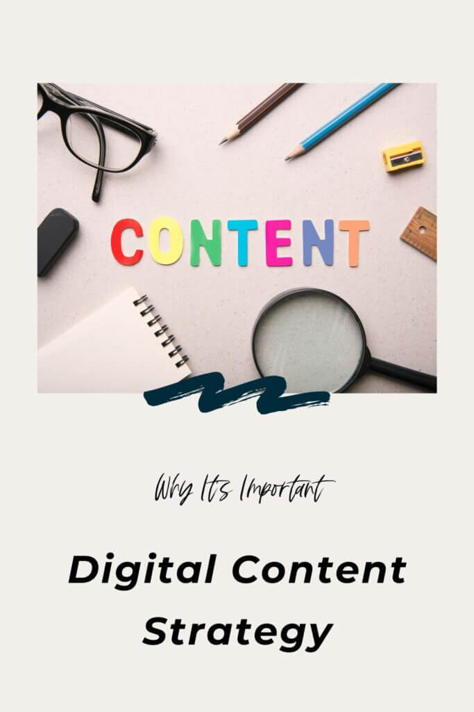 Digital Content Strategy: Why It's Important - Word content spelled out in colorful letters with a notebook, glasses and pencils surrounding.