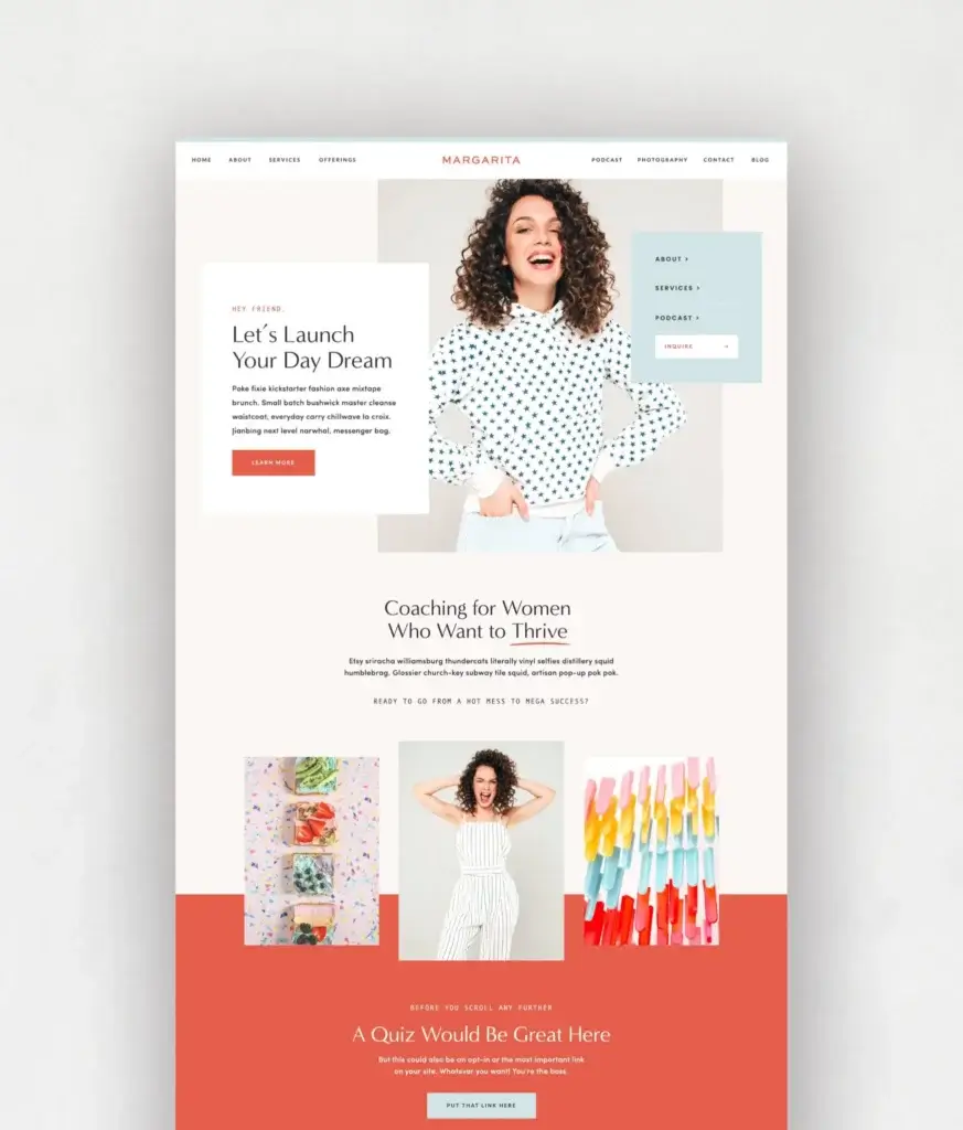 Showit Blog Template - Margharita by Tonic Site Shop. Colorful and vibrant design with pizazz for your blog.